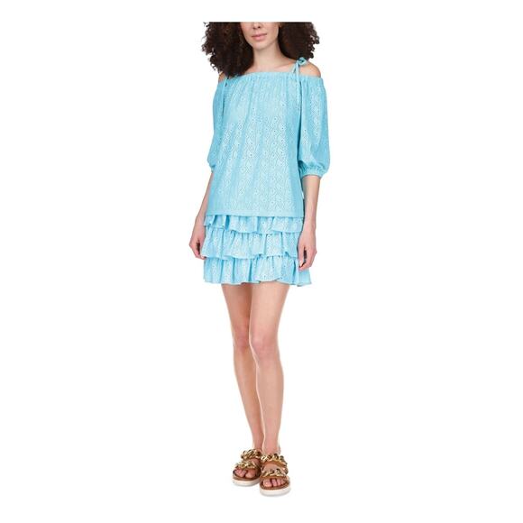 Michael Michael Kors Women Turquoise Eyelet Casual Off-The-Shoulder Top Size L - Picture 1 of 4